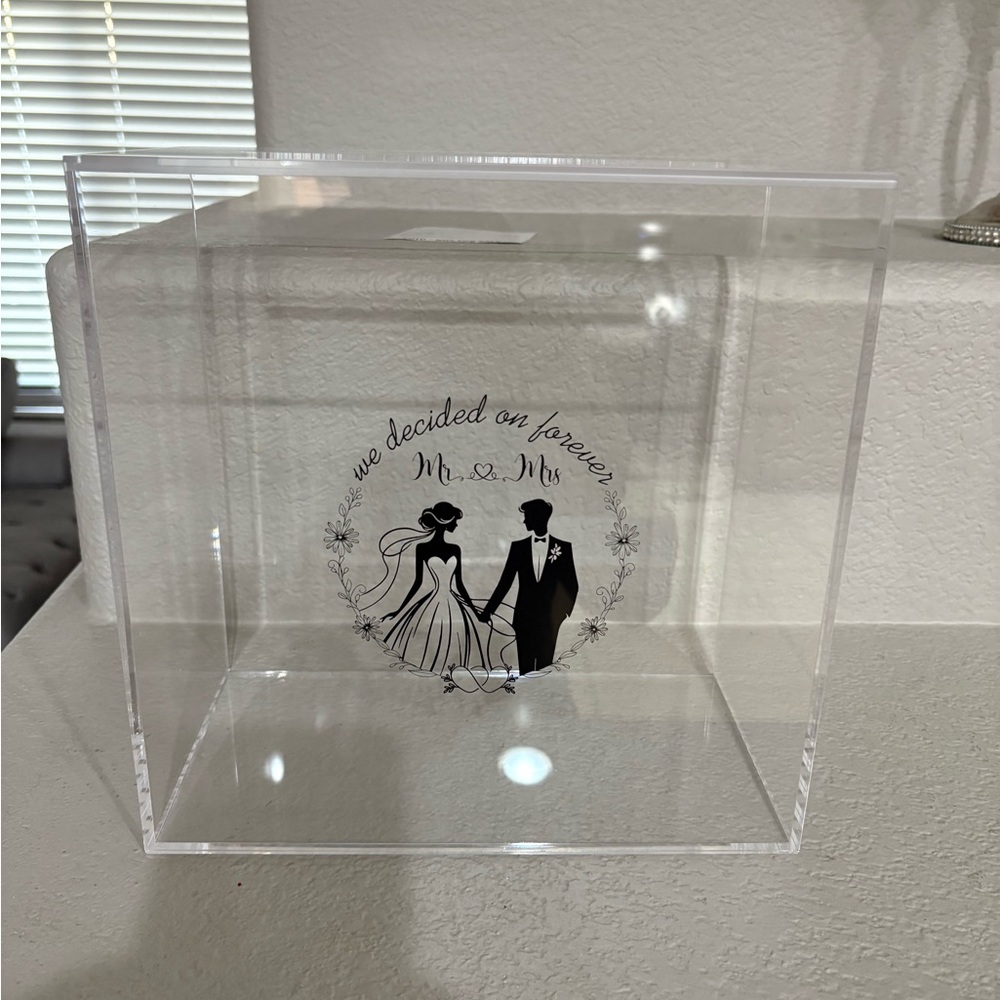 Clear Wedding Card Box with Bride and Groom Design